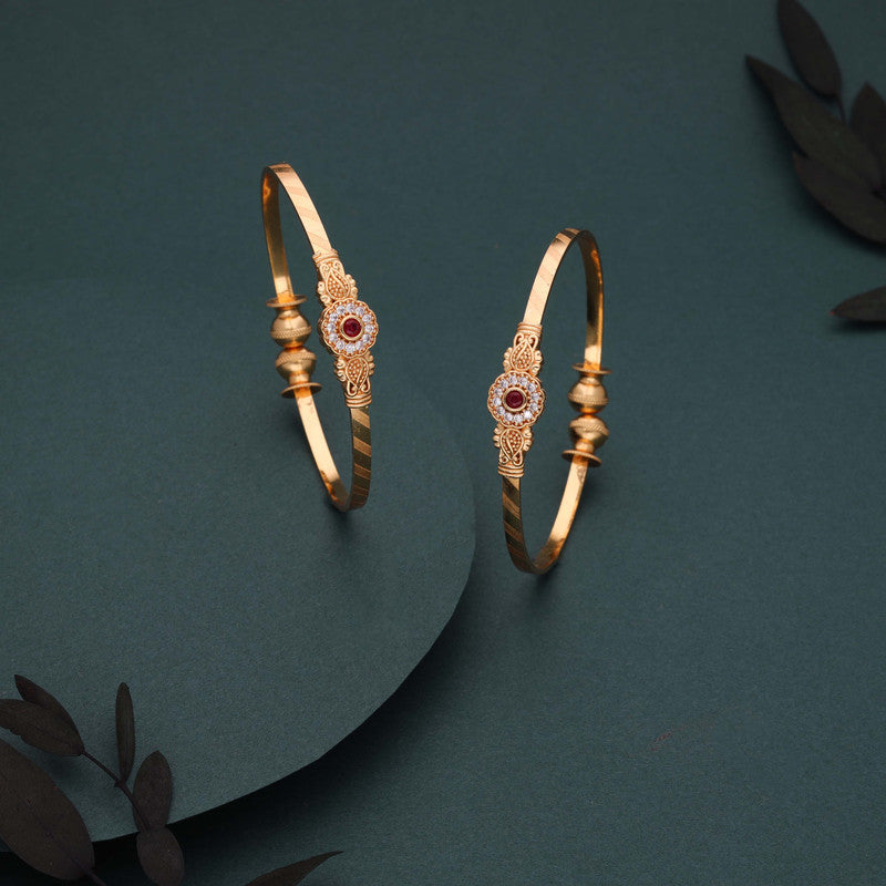 Tehzeeb Creations Brass Gold-Polished Bangle Set | Grocsy