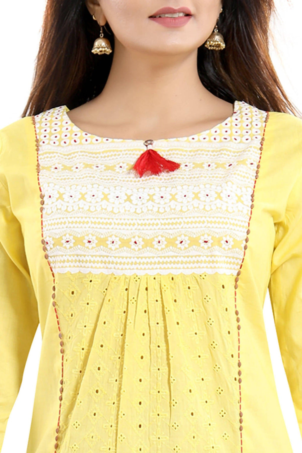 Snehal Creations Vibrant Yellow Cotton Long Chicken Tunic | Grocsy