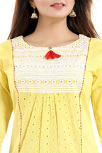 Snehal Creations Vibrant Yellow Cotton Long Chicken Tunic | Grocsy