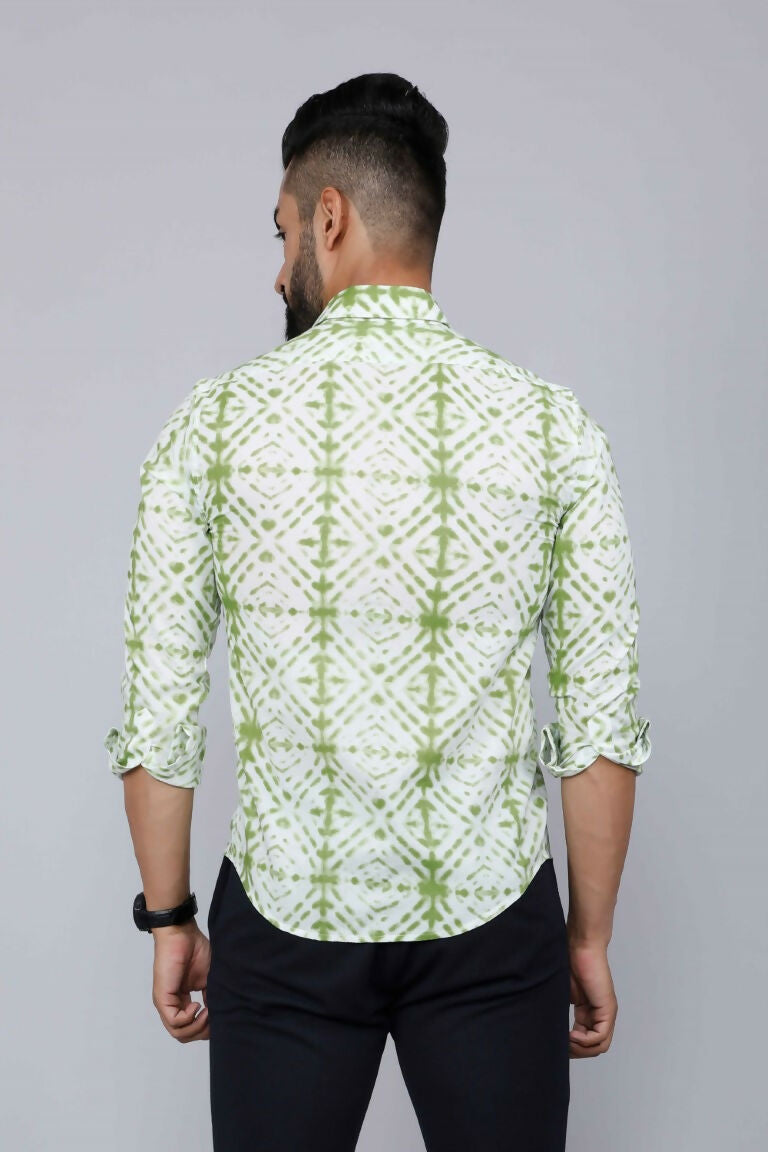 Miravan Men's Premium Green and White Slim Fit Tie Dye Cotton Shirt | Grocsy