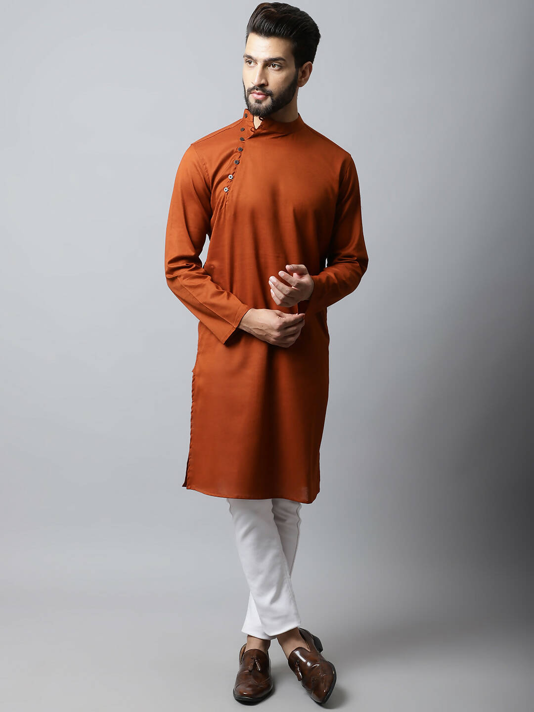 Even Apparels Brown Color Pure Cotton Men's Kurta With Side Placket (SLD1137) | Grocsy