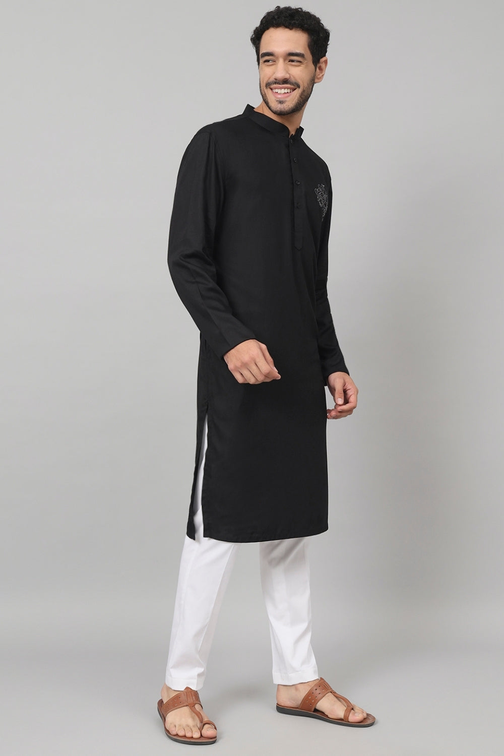 Coal Motif Embroidered Cotton Kurta by Hilo Design | Grocsy
