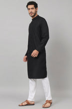 Giza Cotton Black Plain Kurta by Hilo Design | Grocsy