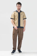 Xkind Beige & Black Backprinted Relaxed Fit Shirt | Grocsy