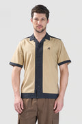 Xkind Beige & Black Backprinted Relaxed Fit Shirt | Grocsy