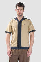 Xkind Beige & Black Backprinted Relaxed Fit Shirt | Grocsy