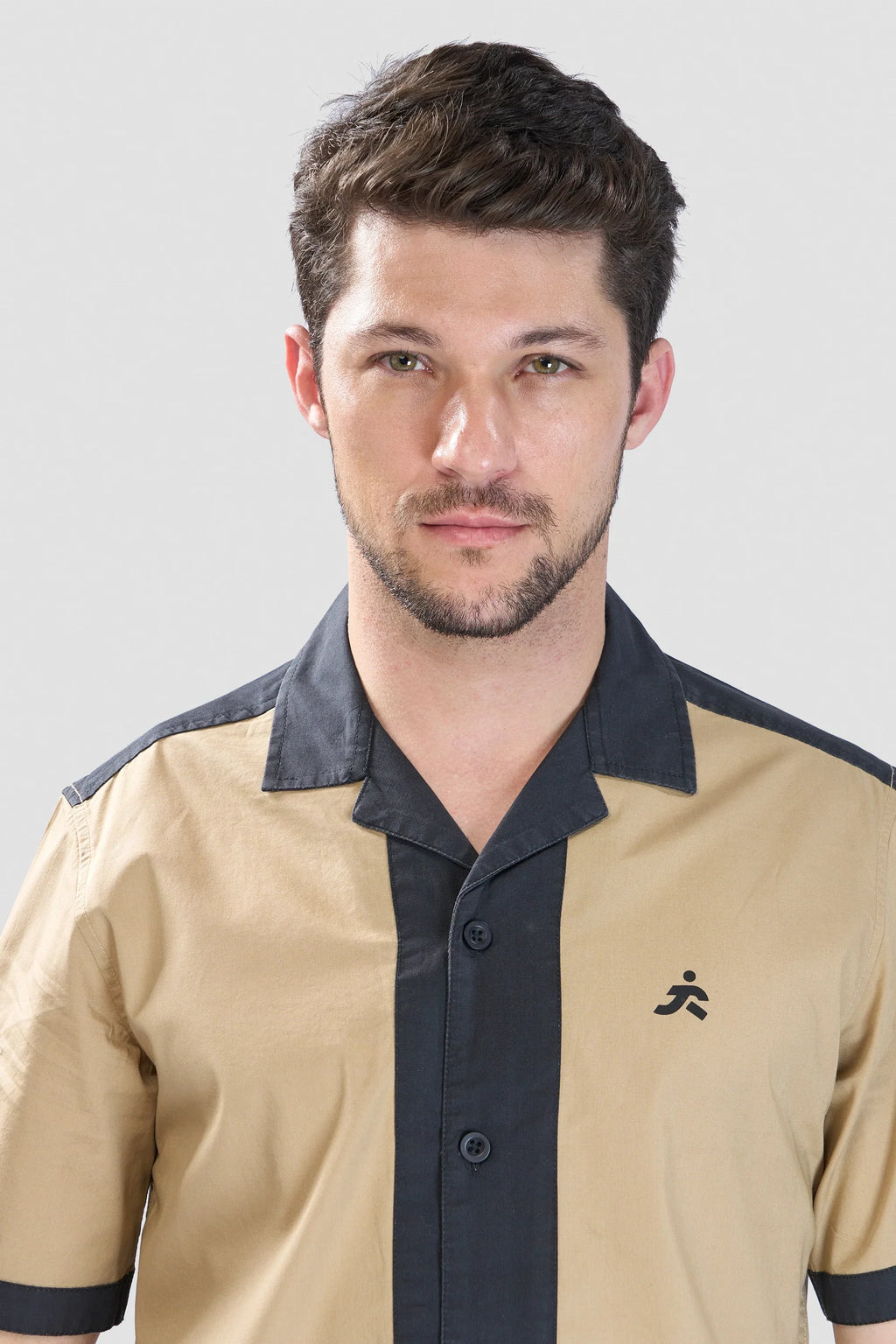 Xkind Beige & Black Backprinted Relaxed Fit Shirt | Grocsy