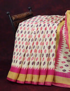 Combo of Off White and Pink Patan Patola Semi Chanderi Saree By Gayathri Reddy Designer Studio | Grocsy