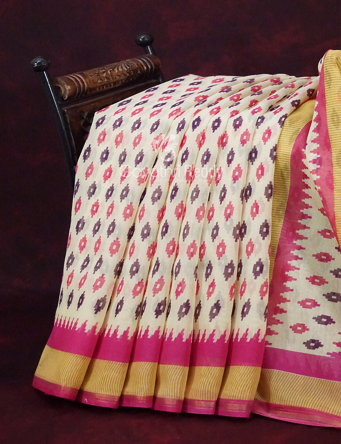 Combo of Off White and Pink Patan Patola Semi Chanderi Saree By Gayathri Reddy Designer Studio | Grocsy