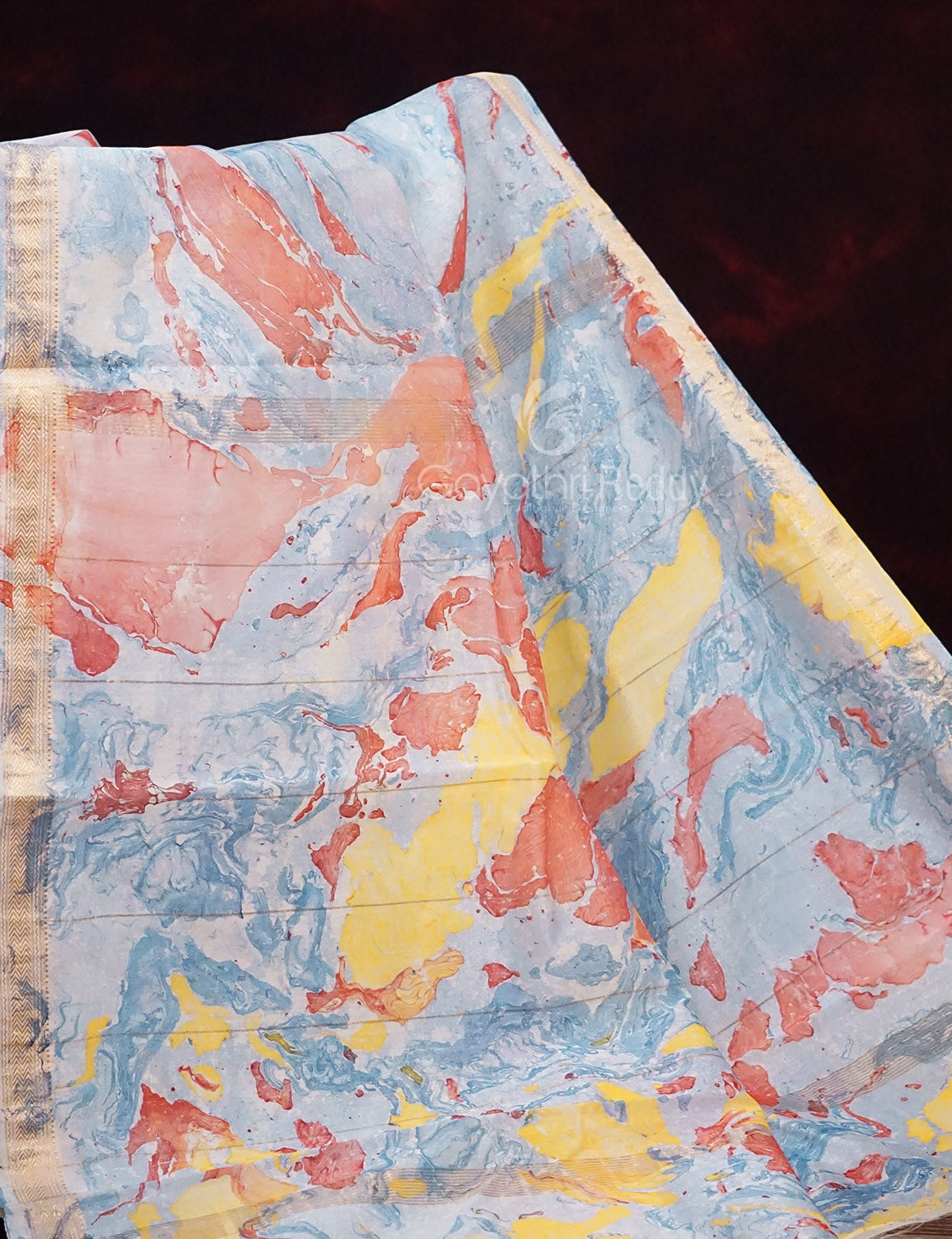 Shades of Sky Blue Colour Printed Pure Chanderi Sico Saree By Gayathri Reddy Designer Studio | Grocsy