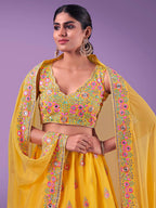 Myra Yellow Georgette Embroidered Designer Lehenga | Grocsy
