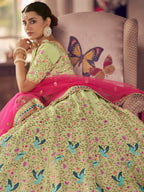 Myra Pista Green Art Silk Heavy Embroidered Lehenga | Grocsy
