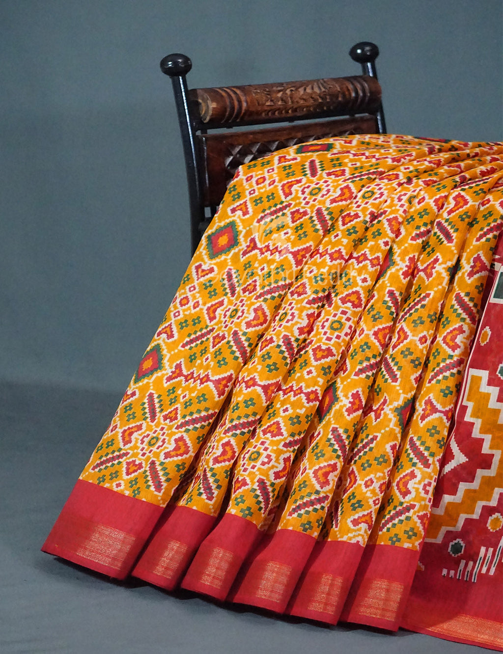 Shades of Mango Yellow Colour Patola Print Semi Chanderi Saree By Gayathri Reddy Designer Studio | Grocsy
