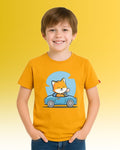 Chilins Round Golden Yellow Neck Printed Cotton Tshirt | Grocsy
