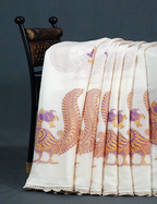 Cream Colour Block Print Crocia Mulmul Cotton Saree By Gayathri Reddy Designer Studio | Grocsy