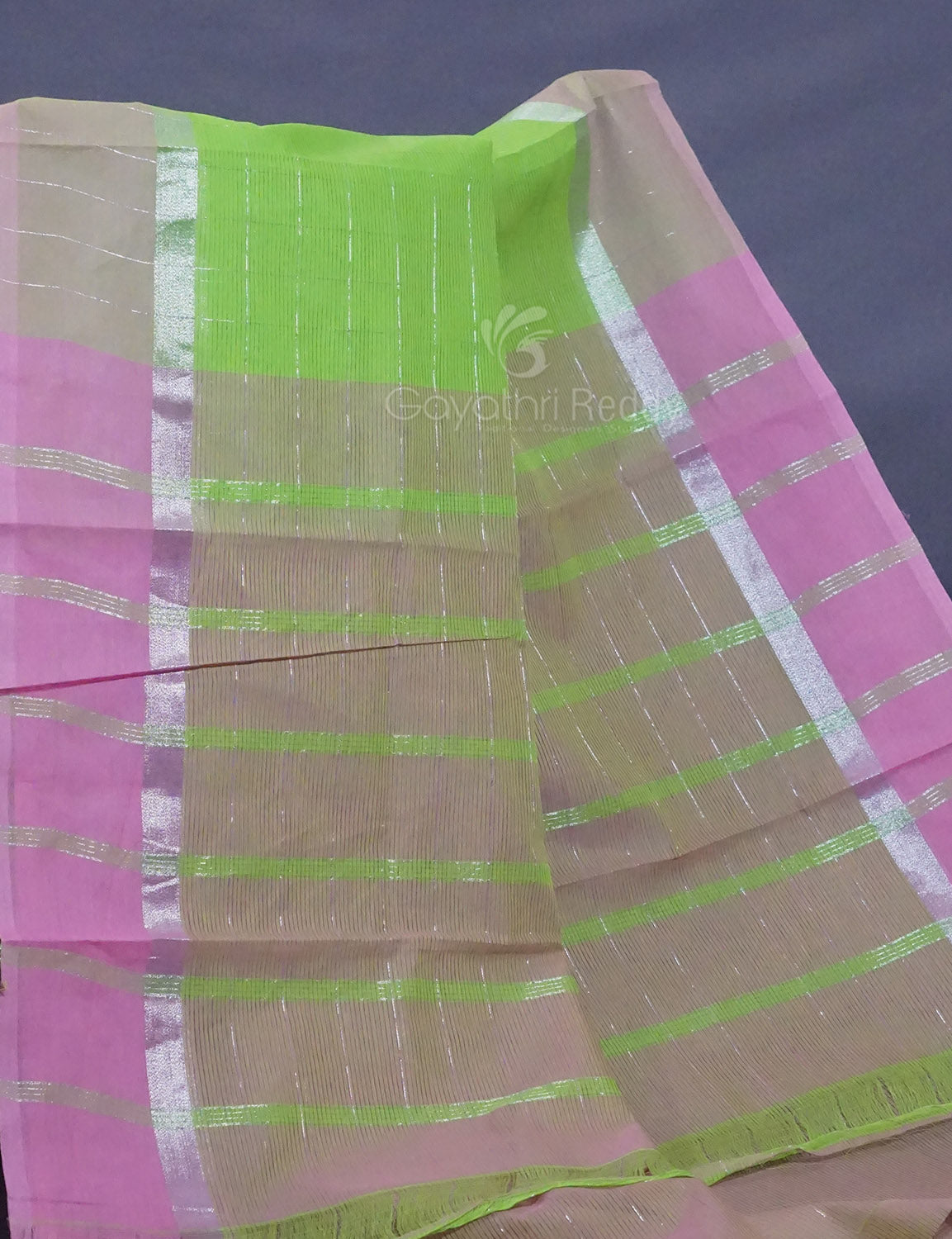 Dual Shade of Apple Green And Baby Pink Pure Mangalgiri Cotton By Gayathri Reddy Designer Studio | Grocsy