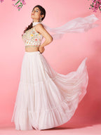 Myra White Georgette Designer Lehenga | Grocsy