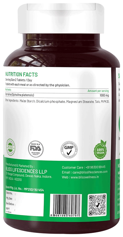 Bliss Welness Immunity & Wellness Spirulina Veg Tablet | Grocsy