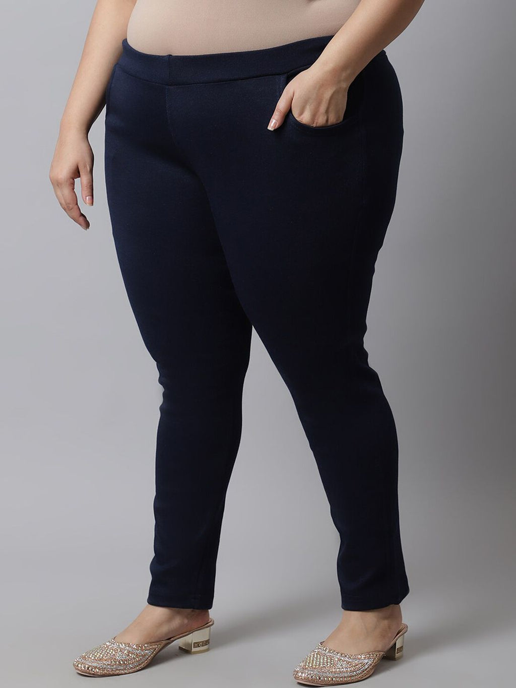 TAG 7 Women Plus size Navy Blue Solid Ankle-length Leggings | Grocsy
