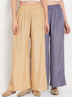 TAG 7 Women Pack of 2 Solid Flared Palazzos | Grocsy