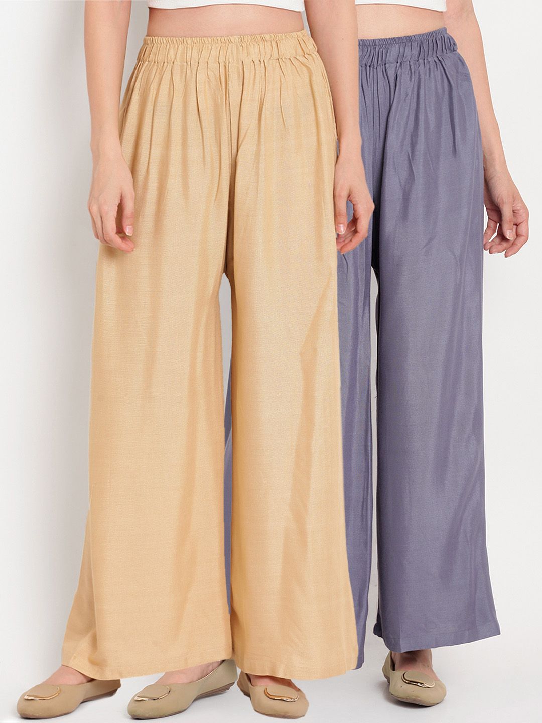 TAG 7 Women Pack of 2 Solid Flared Palazzos | Grocsy