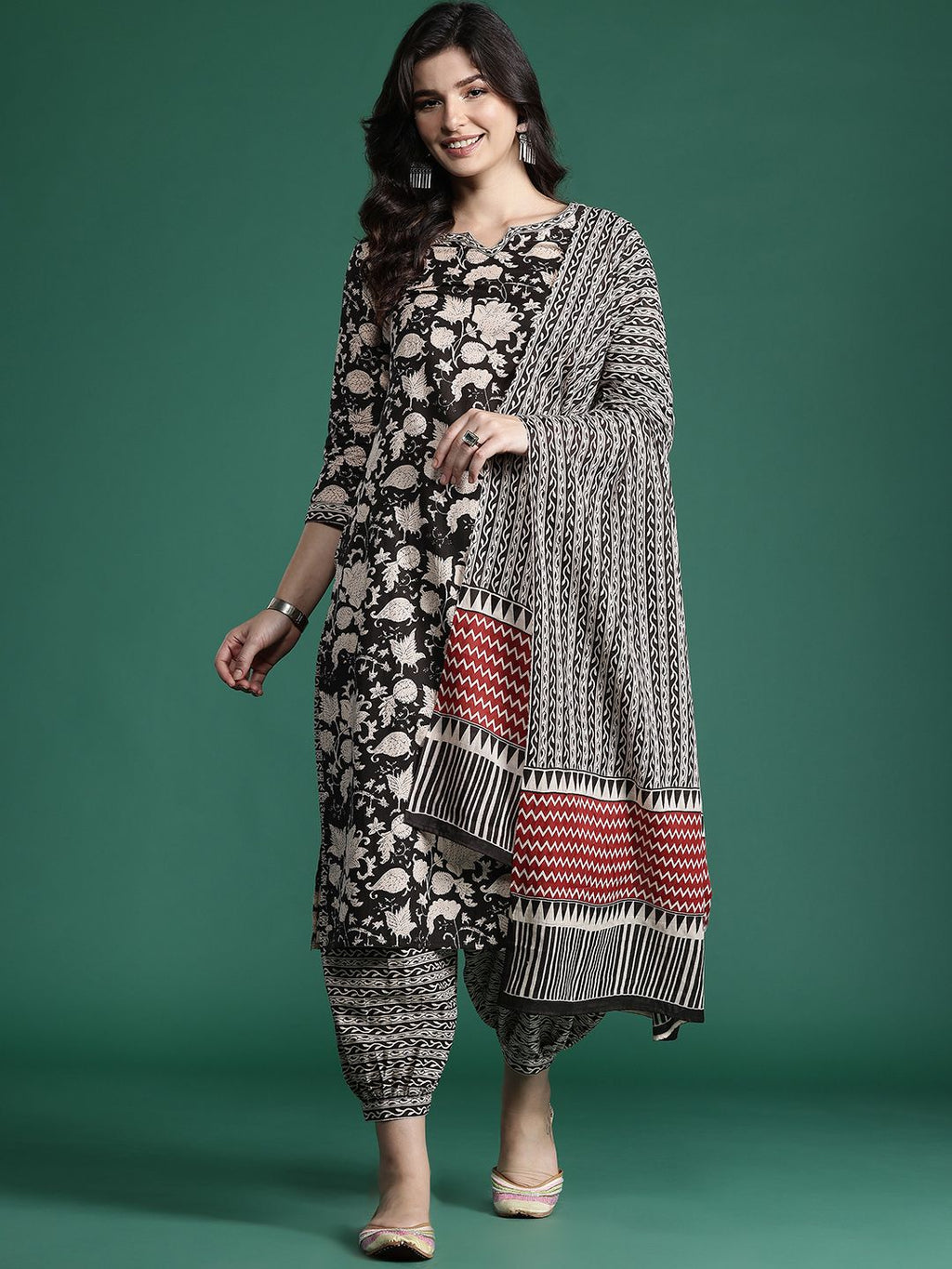 Indo Era Floral Printed Pure Cotton Kurta with Salwar & With Dupatta | Grocsy