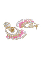Shoshaa Pink & Gold-Toned Contemporary Kundan Drop Earrings With Pearls | Grocsy