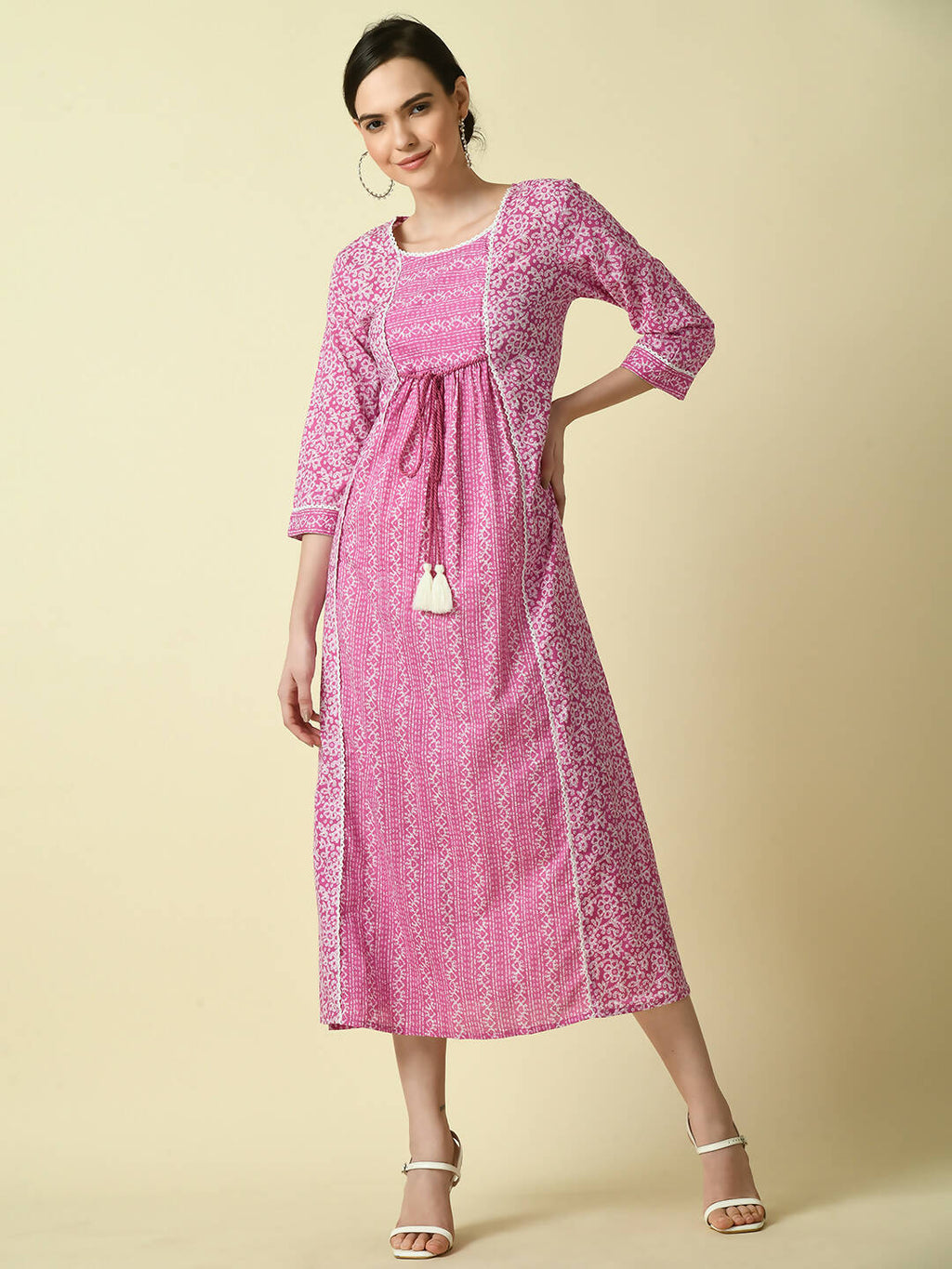 Myshka Women's Pink Floral Printed Gown Dress | Grocsy