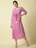 Myshka Women's Pink Floral Printed Gown Dress | Grocsy