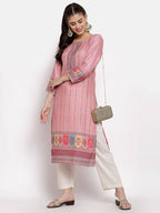 Myshka Women's Traditional Multi Cotton Printed 3/4 Sleeve Round Neck Casual Kurta | Grocsy