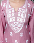 Miravan Women's Chikankari Embroidery Pink Straight Kurta & Palazzo Set | Grocsy