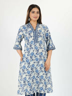 Aramya Off White Soft Cotton Floral Straight Kurta for Women | Grocsy