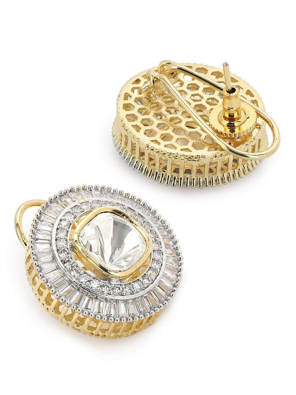 Diamond & Semi Precious Stone Round Oversized Studs- Ruby Raang | Grocsy