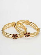 NVR Women's Set of 2 Gold-Polished Artificial Stones Handcrafted Traditional Bangles | Grocsy