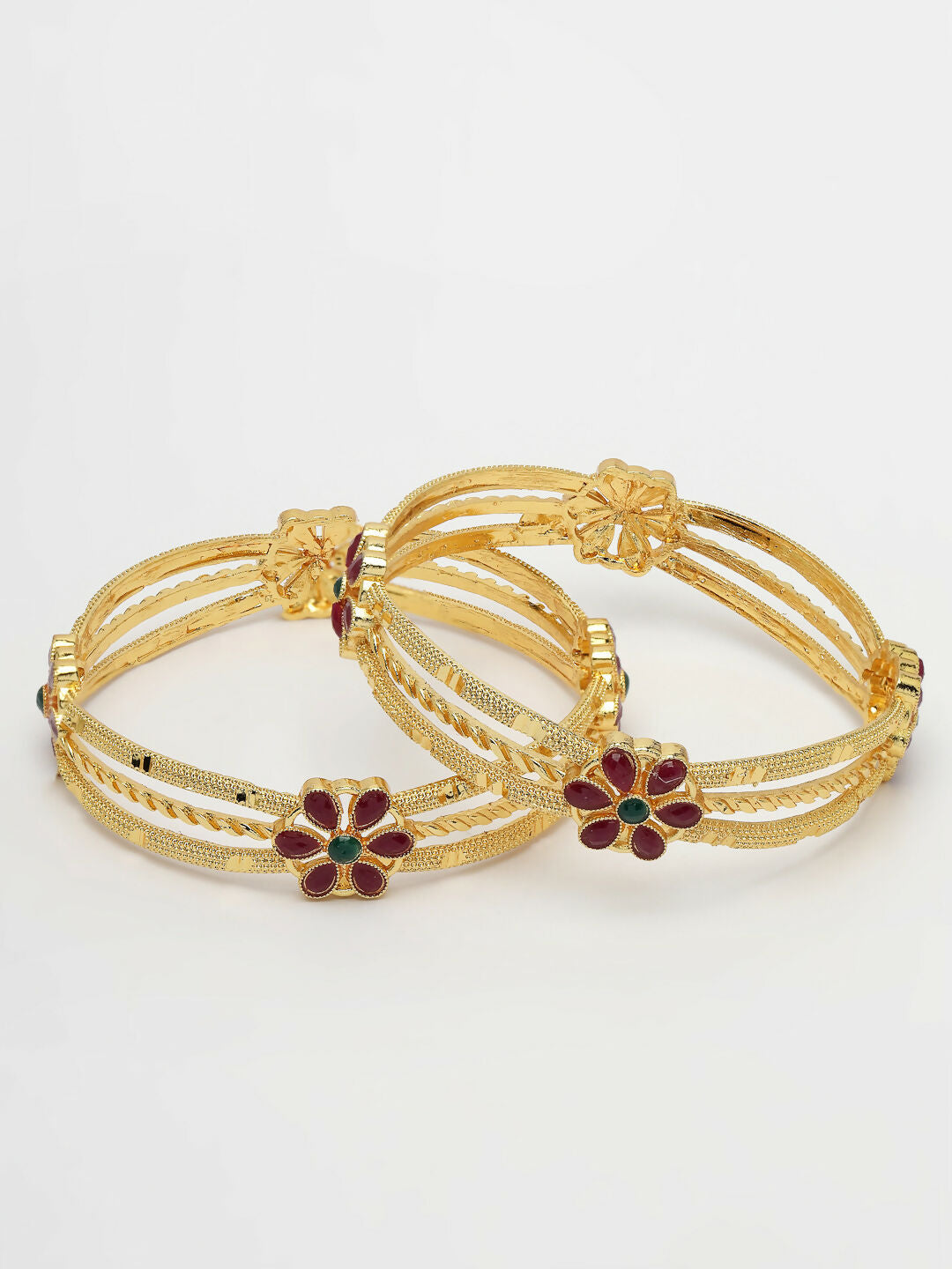 NVR Women's Set of 2 Gold-Polished Artificial Stones Handcrafted Traditional Bangles | Grocsy