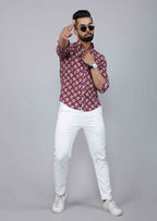 Miravan Men's Cotton Maroon Floral Printed Slim Fit Shirt | Grocsy