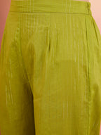 InWeave Women's Lime Green Lurex Strappy Straight Kurta Set W Organza Dupatta | Grocsy