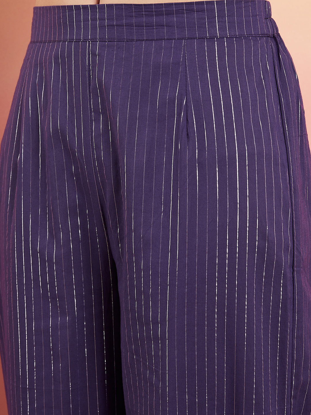 InWeave Women's Purple Lurex Strapp Straight Kurta Set W Organza Dupatta | Grocsy