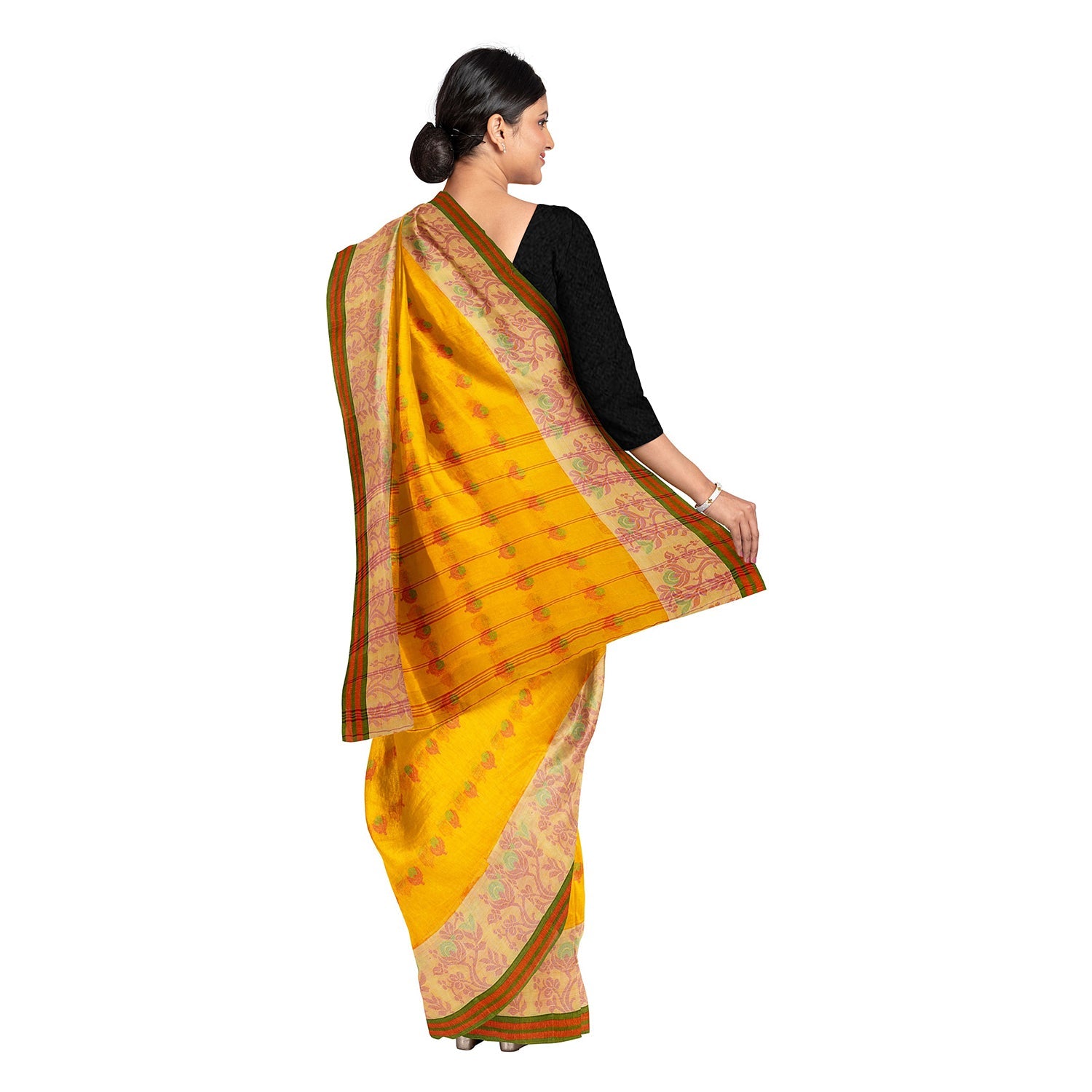 Exclusive Collection 100% Pure Cotton Yellow Tant Saree With Hand Weaving Work | Grocsy