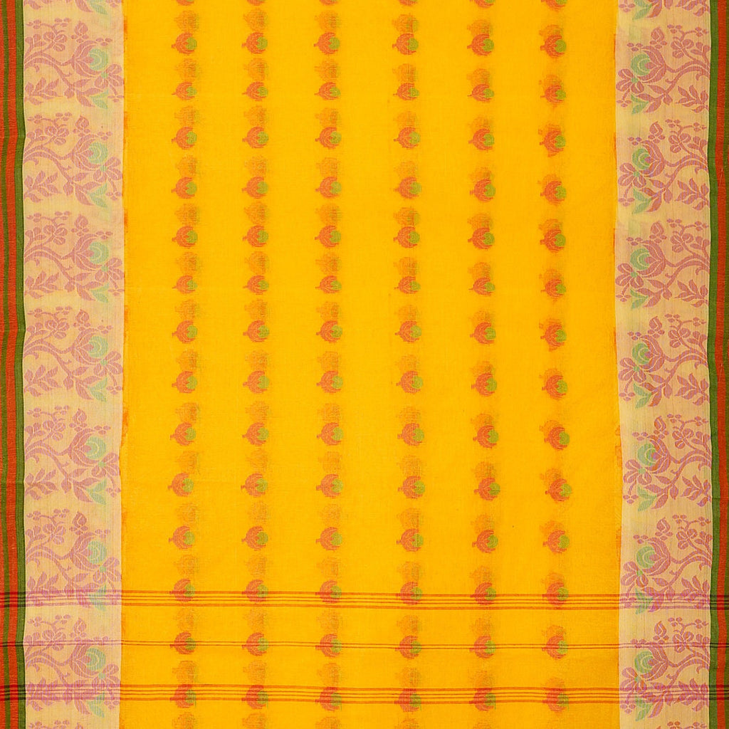 Exclusive Collection 100% Pure Cotton Yellow Tant Saree With Hand Weaving Work | Grocsy
