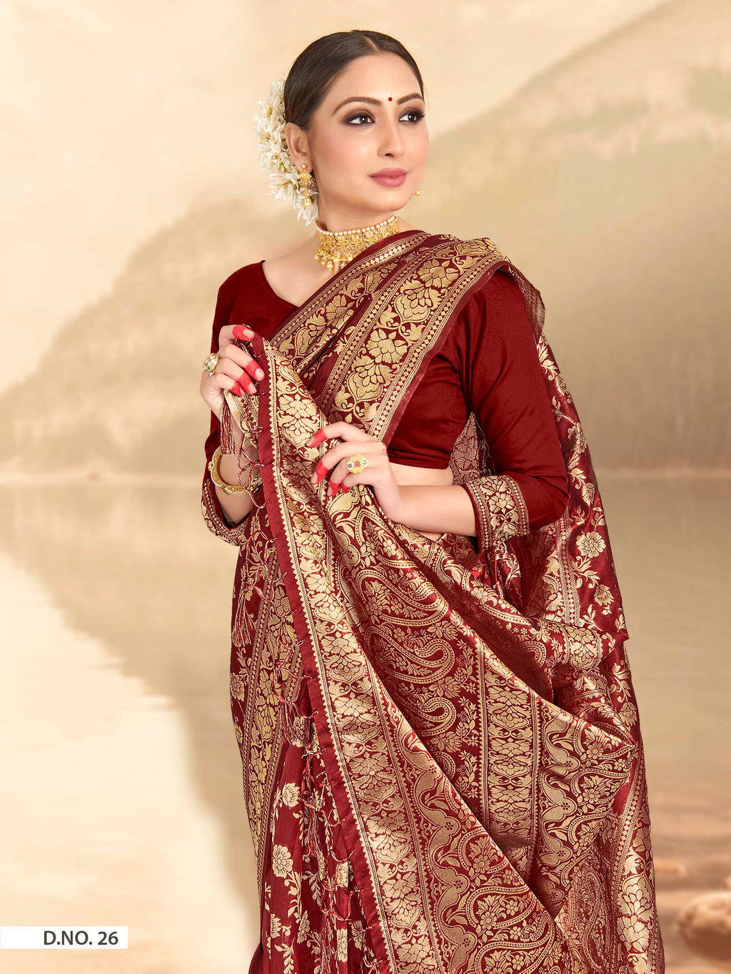 Vardha Maroon Red Woven Banarasi Saree | Grocsy
