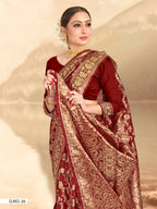 Vardha Maroon Red Woven Banarasi Saree | Grocsy