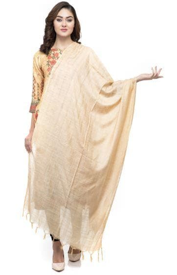 A R Silk Women's Cotton Self Design Golden Regular Dupatta | Grocsy