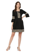 PAVONINE Black Color Rayon Fabric Printed Short Midi For Girls | Grocsy