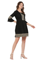 PAVONINE Black Color Rayon Fabric Printed Short Midi For Girls | Grocsy