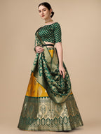 Lorenvalley Fashion Yellow Brocade Fabric Lehenga & Unstitched Blouse With Dupatta | Grocsy