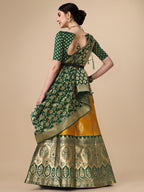 Lorenvalley Fashion Yellow Brocade Fabric Lehenga & Unstitched Blouse With Dupatta | Grocsy