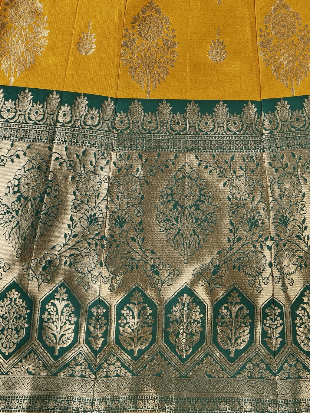 Lorenvalley Fashion Yellow Brocade Fabric Lehenga & Unstitched Blouse With Dupatta | Grocsy