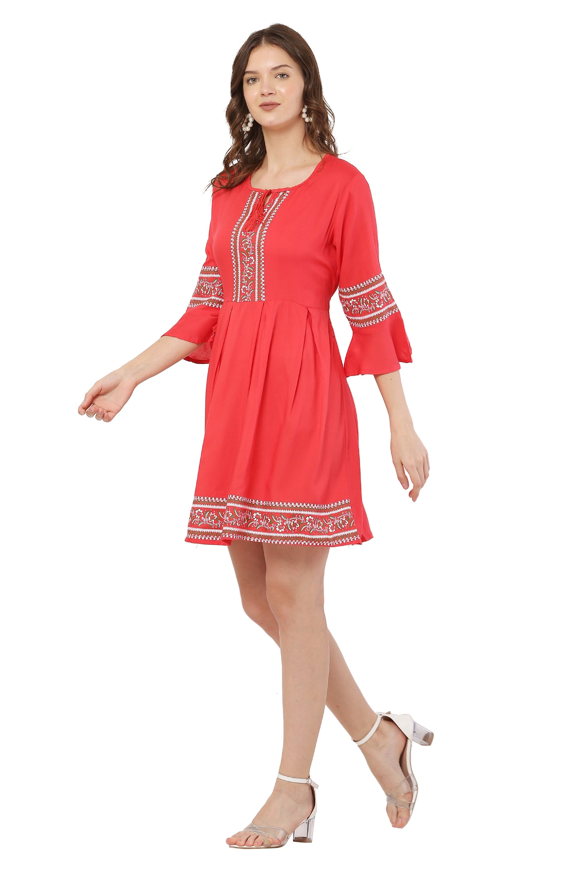 PAVONINE Gajri Color Rayon Fabric Printed Short Midi For Girls | Grocsy