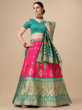 Lorenvalley Fashion Pink Brocade Fabric Lehenga & Unstitched Blouse With Dupatta | Grocsy